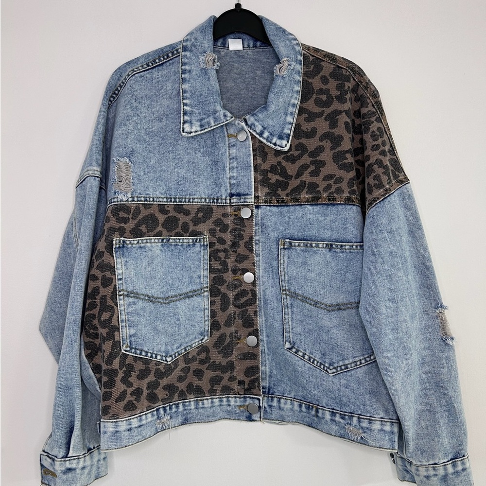 Leopard Patchwork Denim Jacket